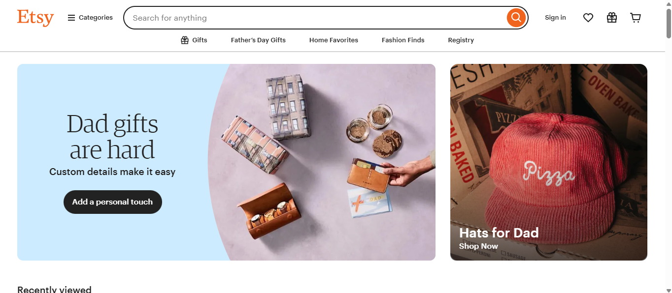 Etsy's interface