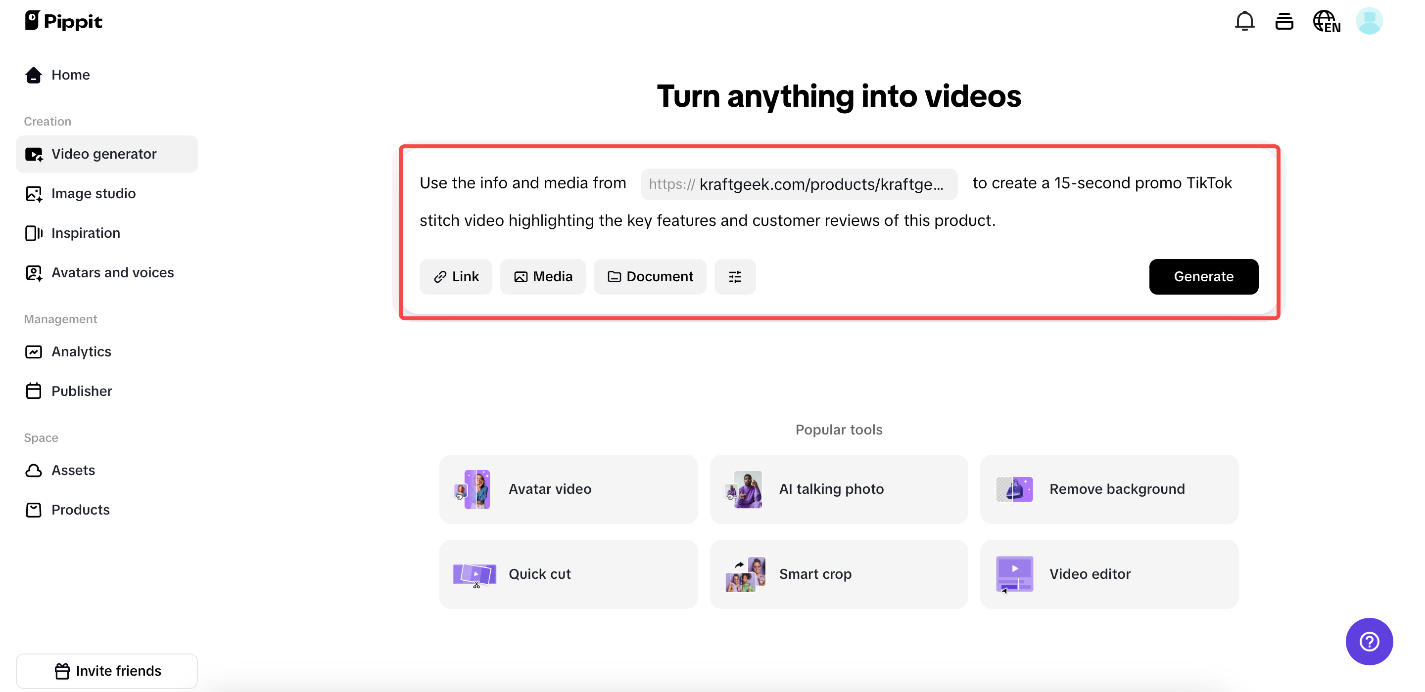 Enter a product link or media
