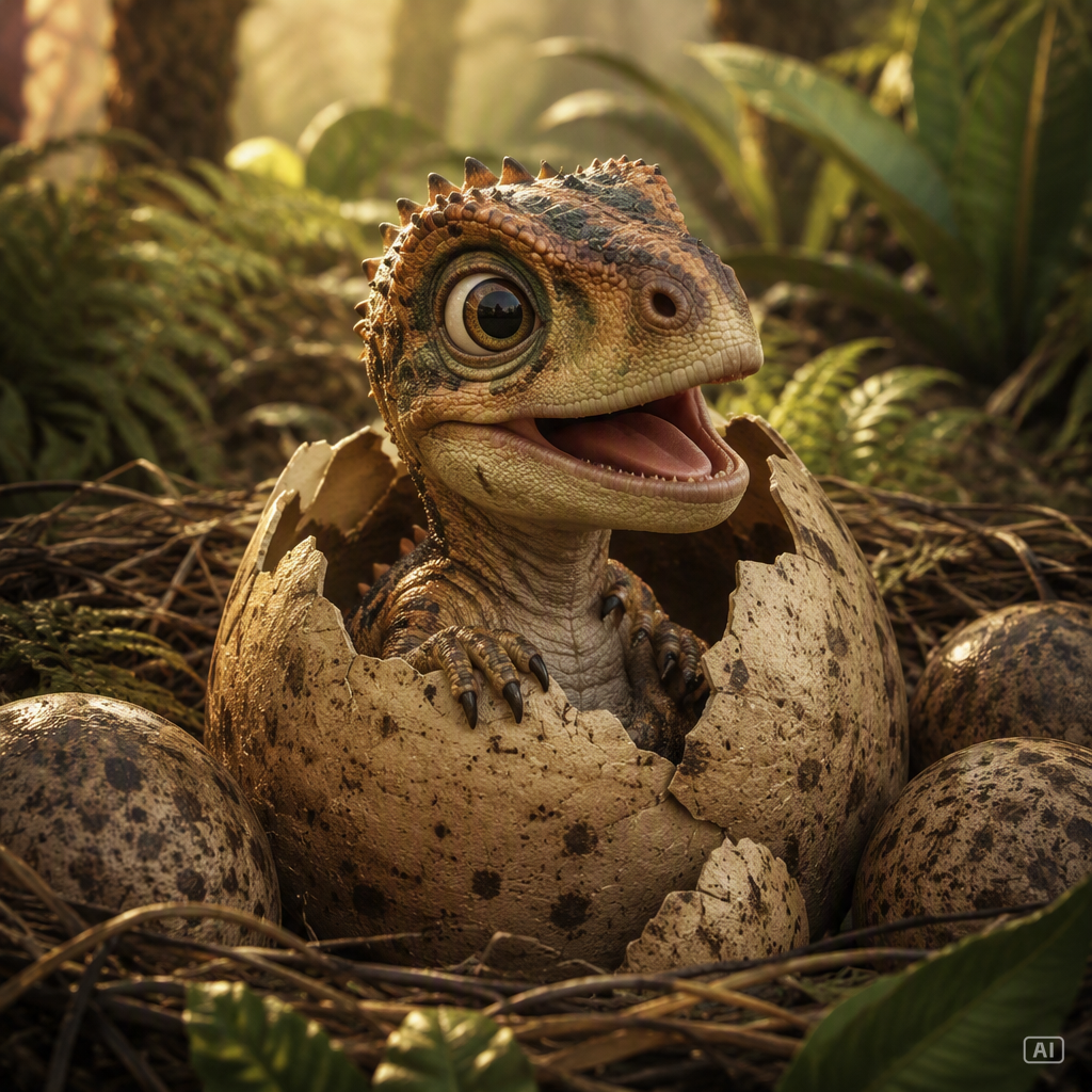AI baby dinosaur hatching image generated by Pippit