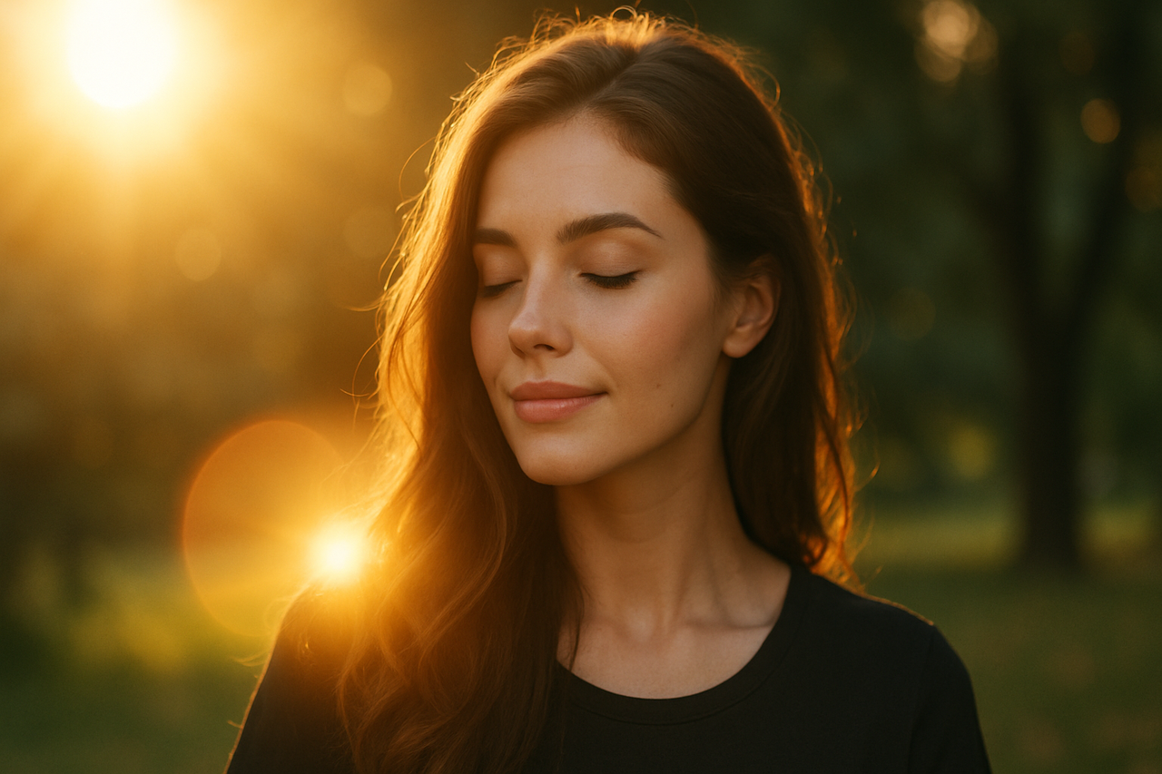 Yumuşak güneş ışığı lens yansıması ile portre