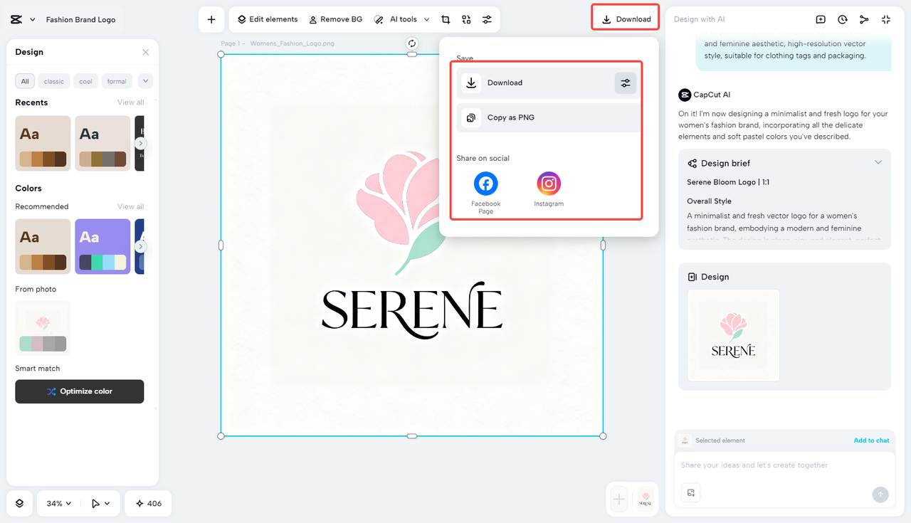 Exporting the logo design in CapCut