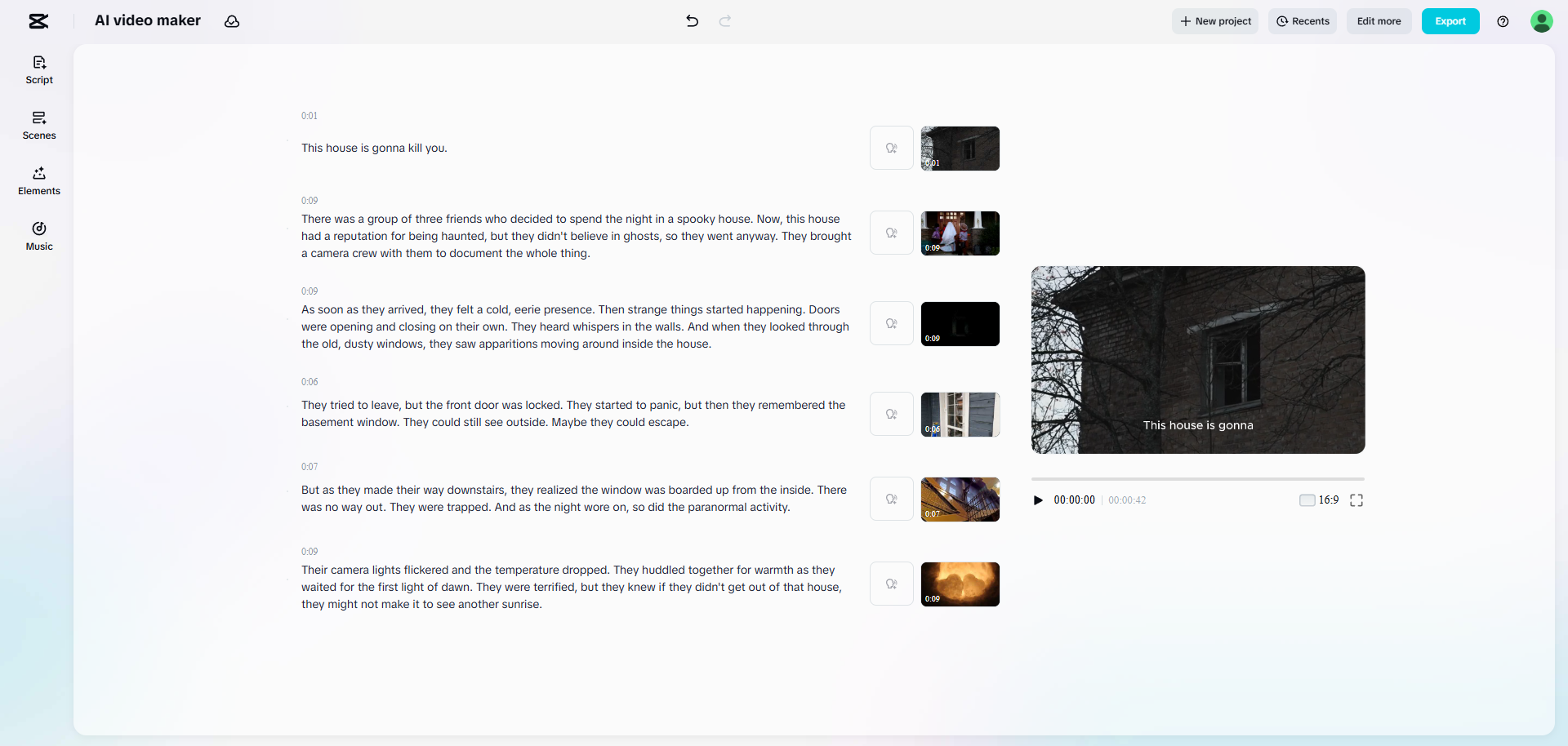 CapCut Web's AI video maker in action