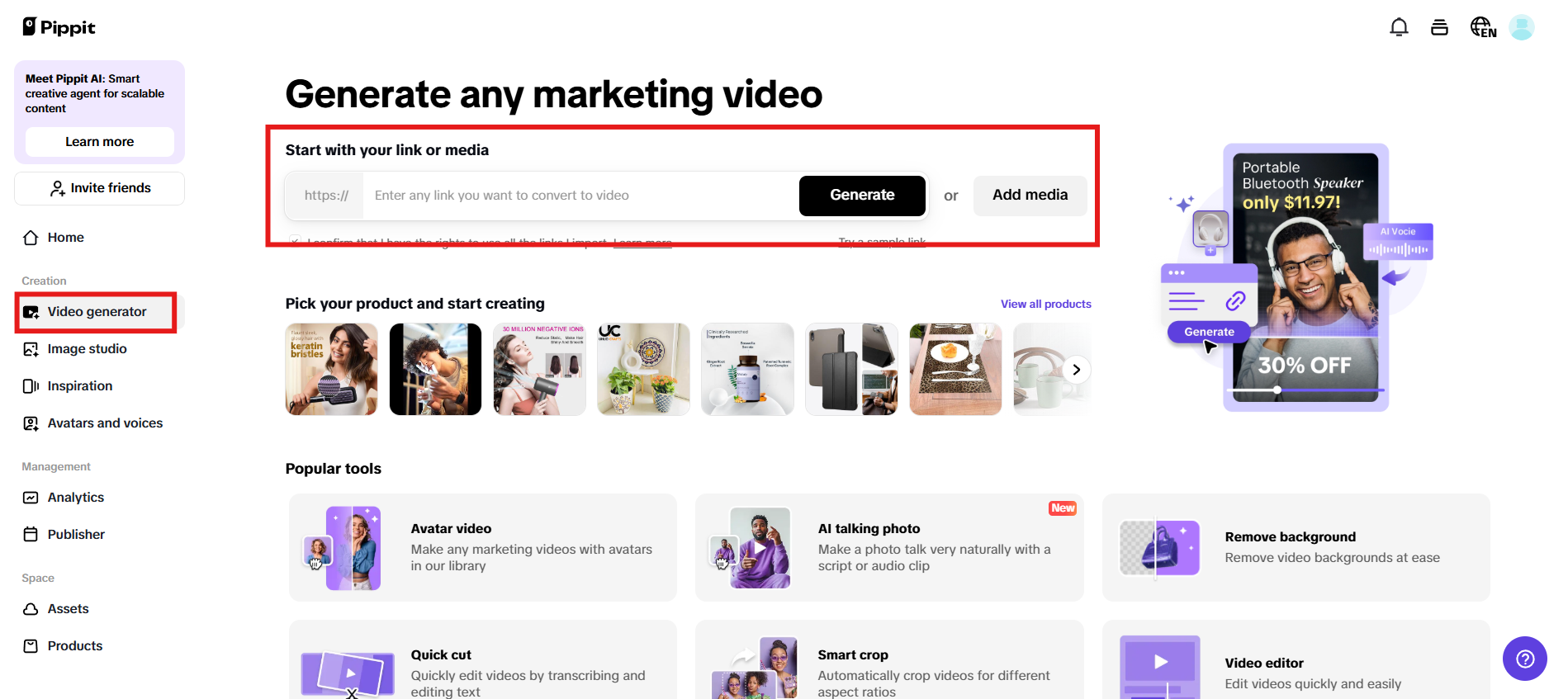 Enter product link or add media