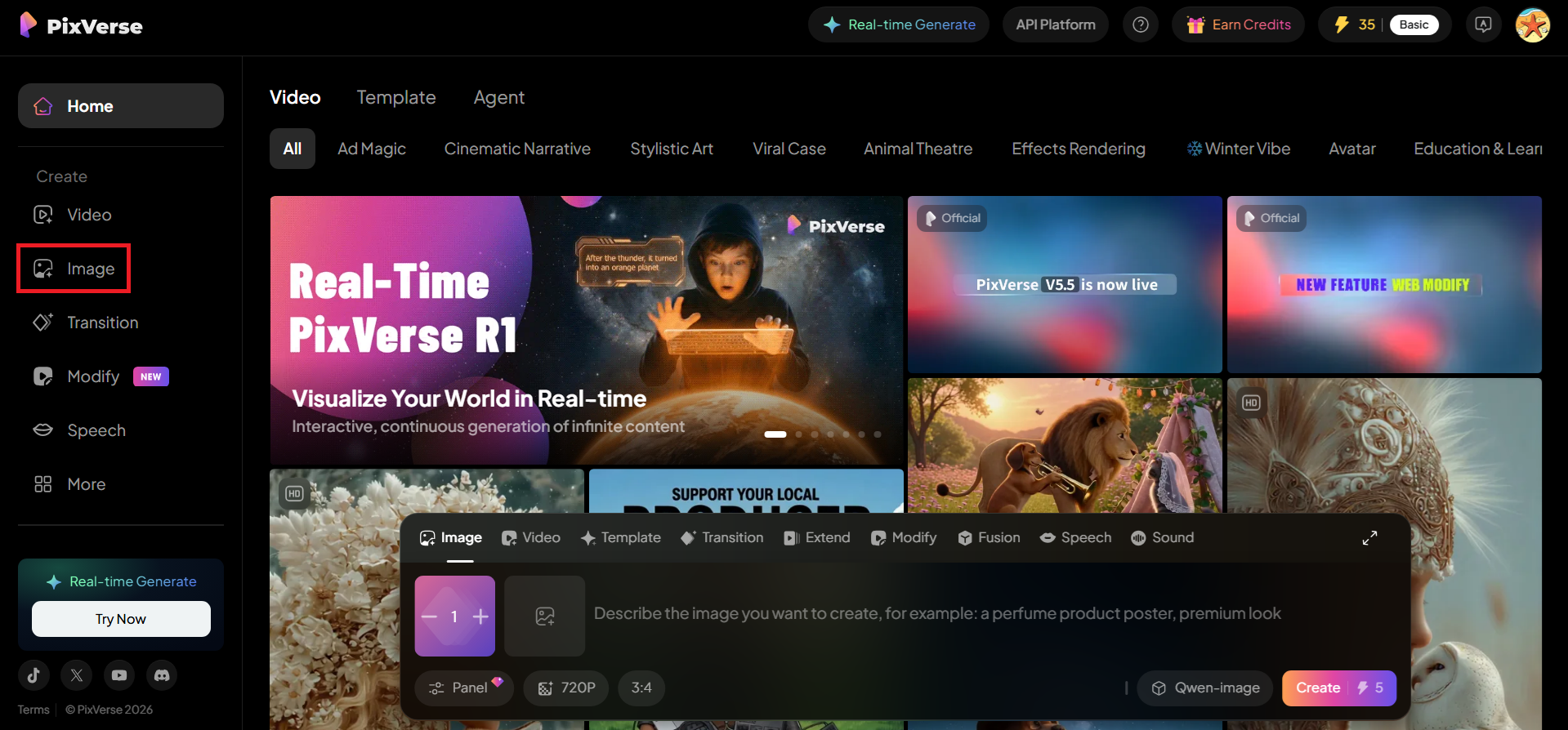 Open the PixVerse image generator