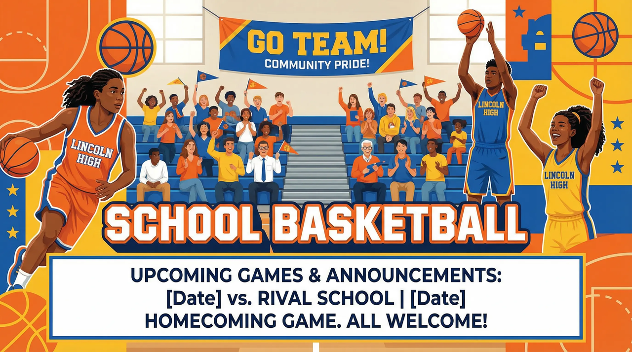   School basketball poster promoting games and spirit