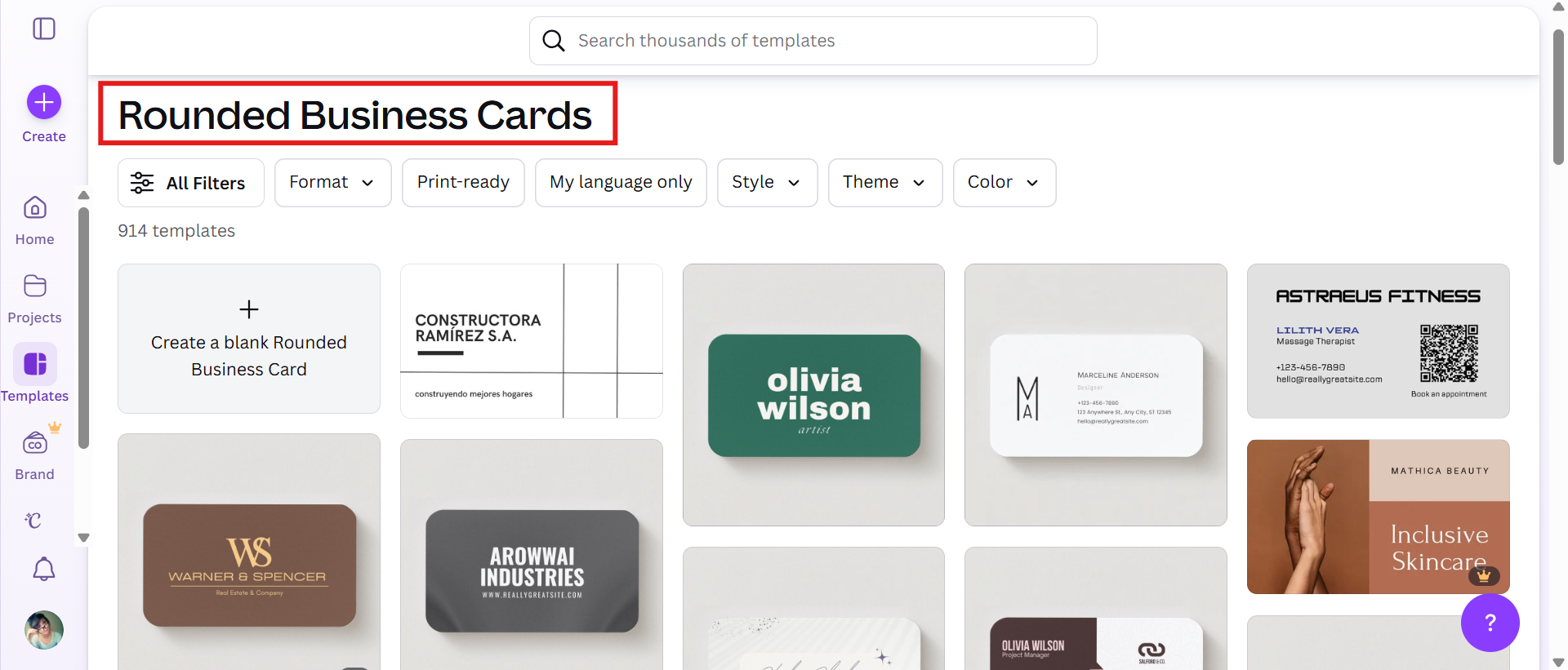 Search for templates in Canva