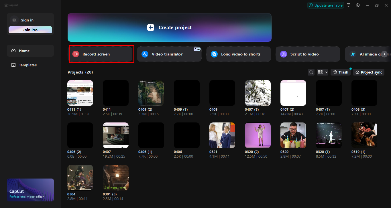 Recording the screen using the CapCut desktop video editor