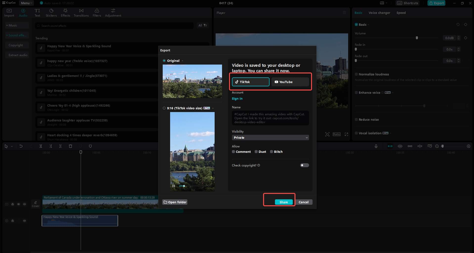 Export and share
