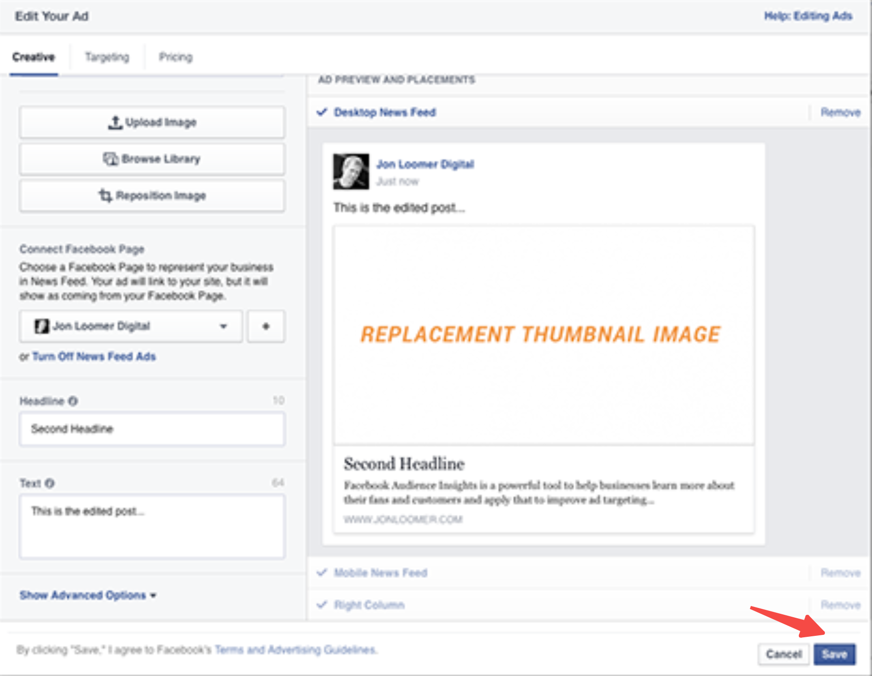 Changing the image in Facebook Ads Manager