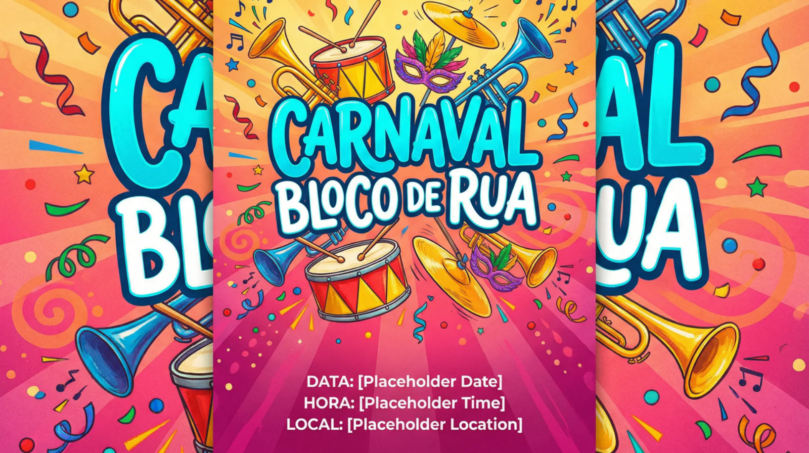 Convite de bloco de rua em formato de Stories com elementos de Carnaval.
