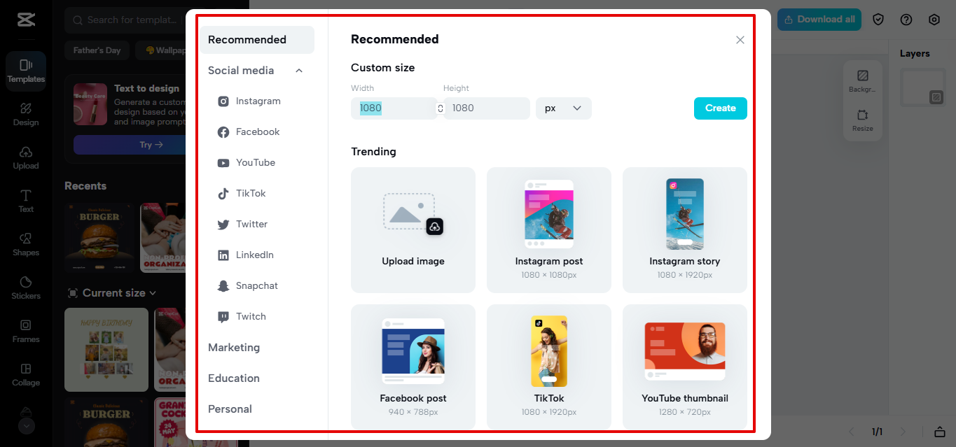 Opening image editor in CapCut Web