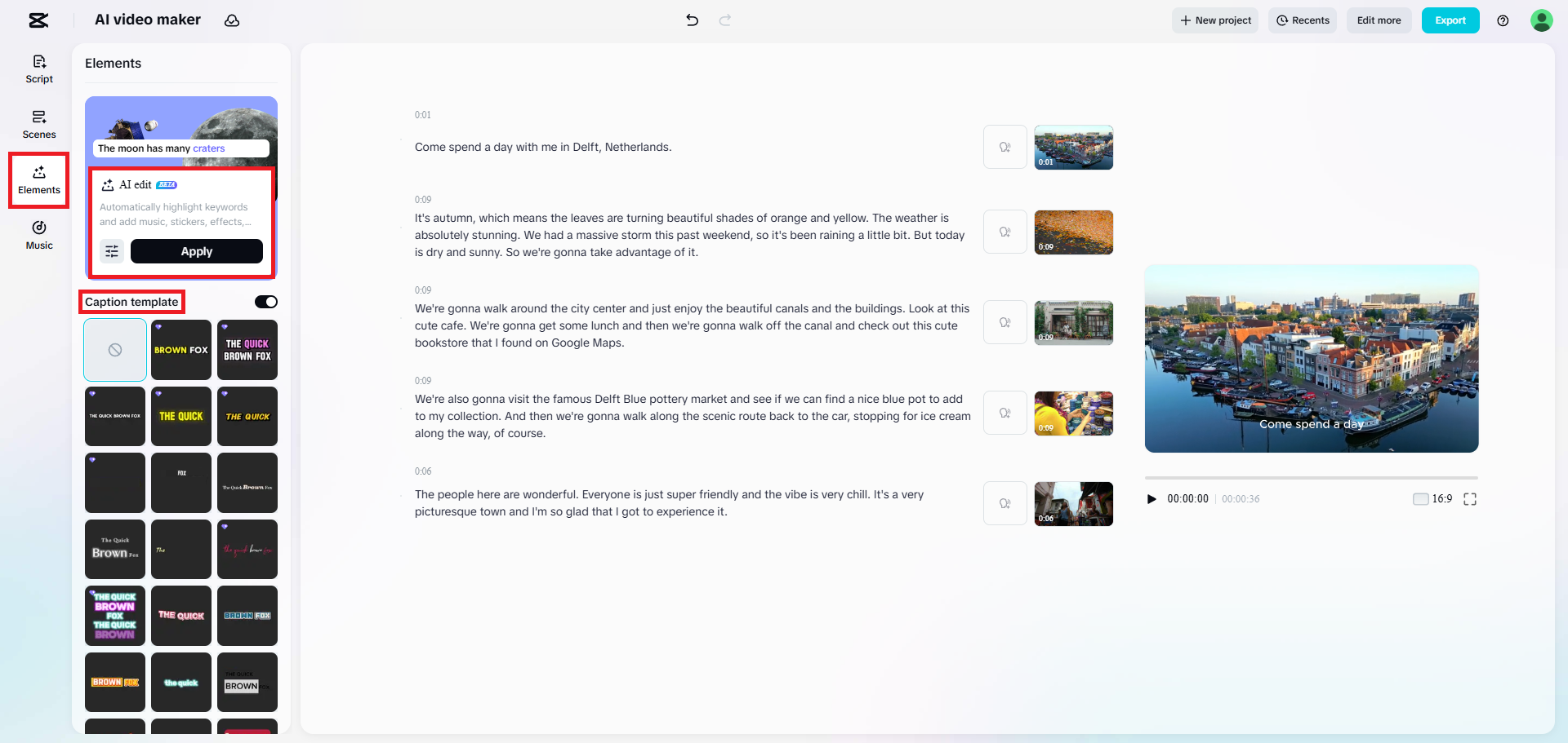 Access the elements tab