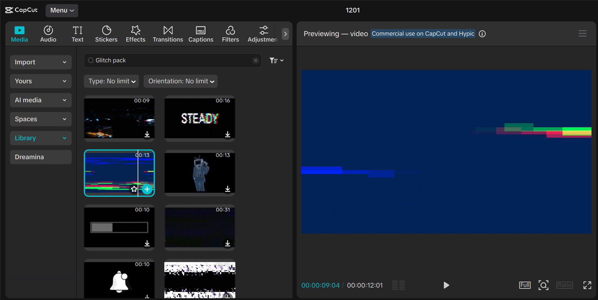 Screenshot showing Glitch pack video overlay