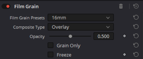 DaVinci Resolveでフィルムグレインのプリセットを選択する