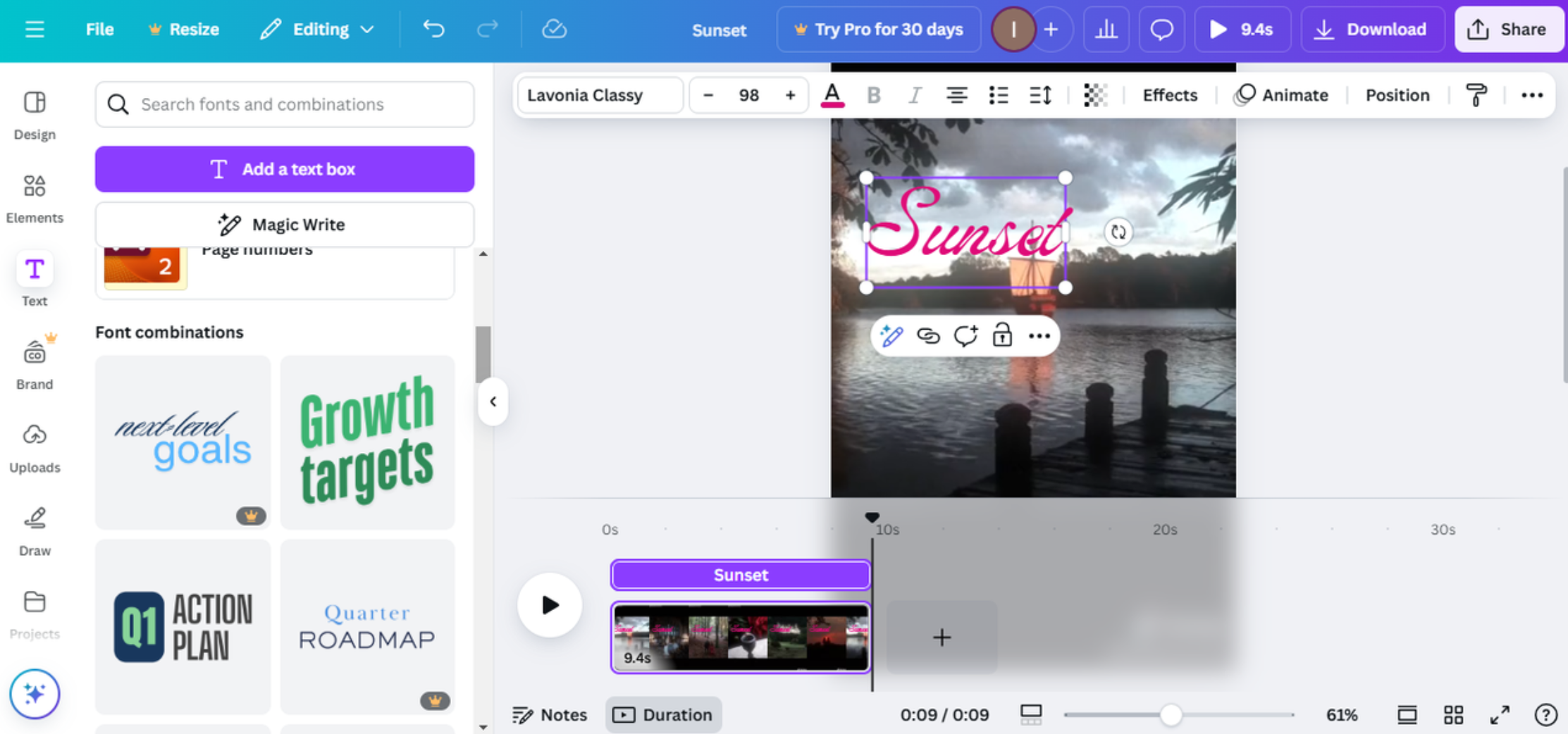 Interface of Canva - the online handwriting animation generator