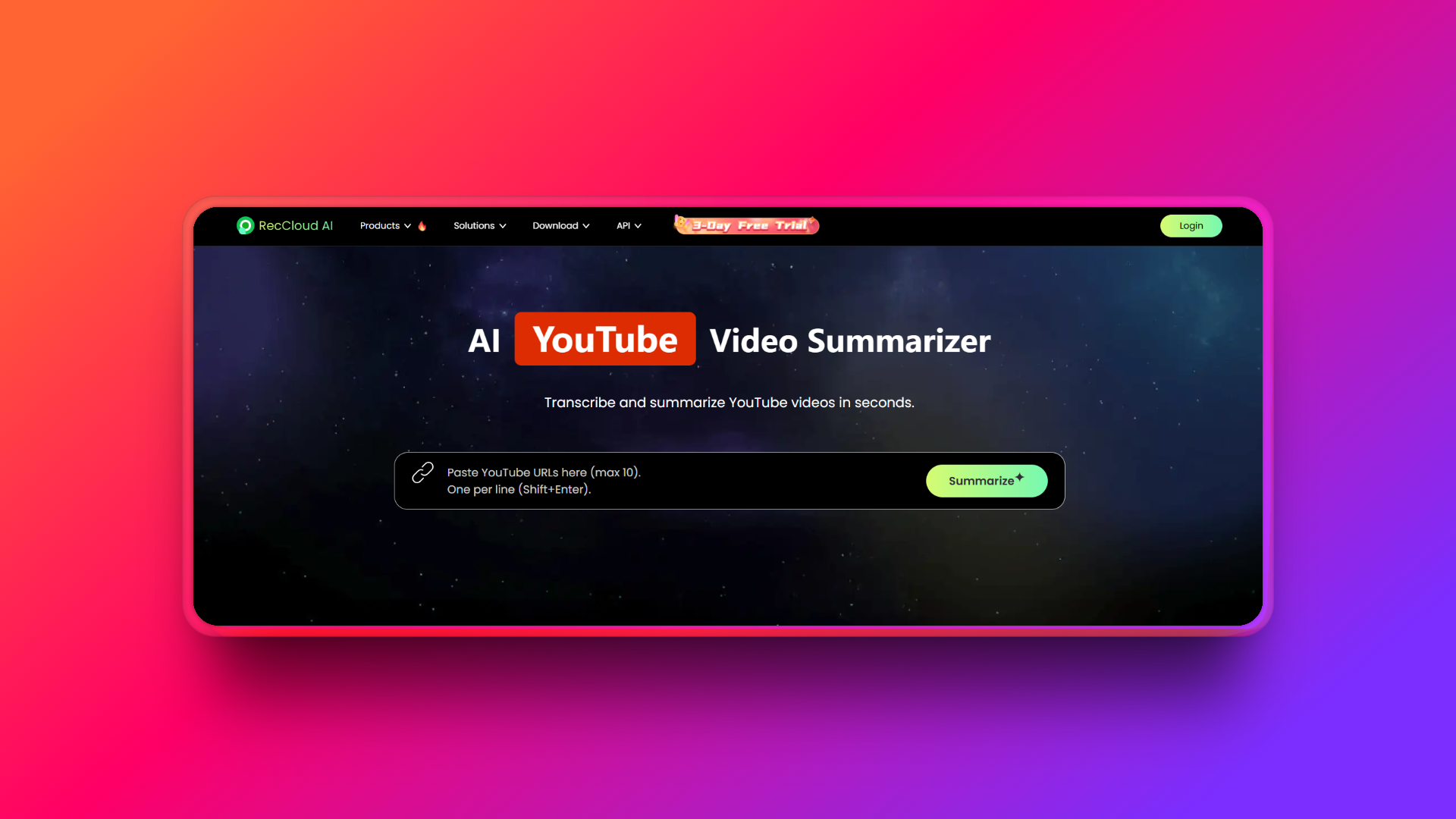 RecCloud YouTube Video Summarizer