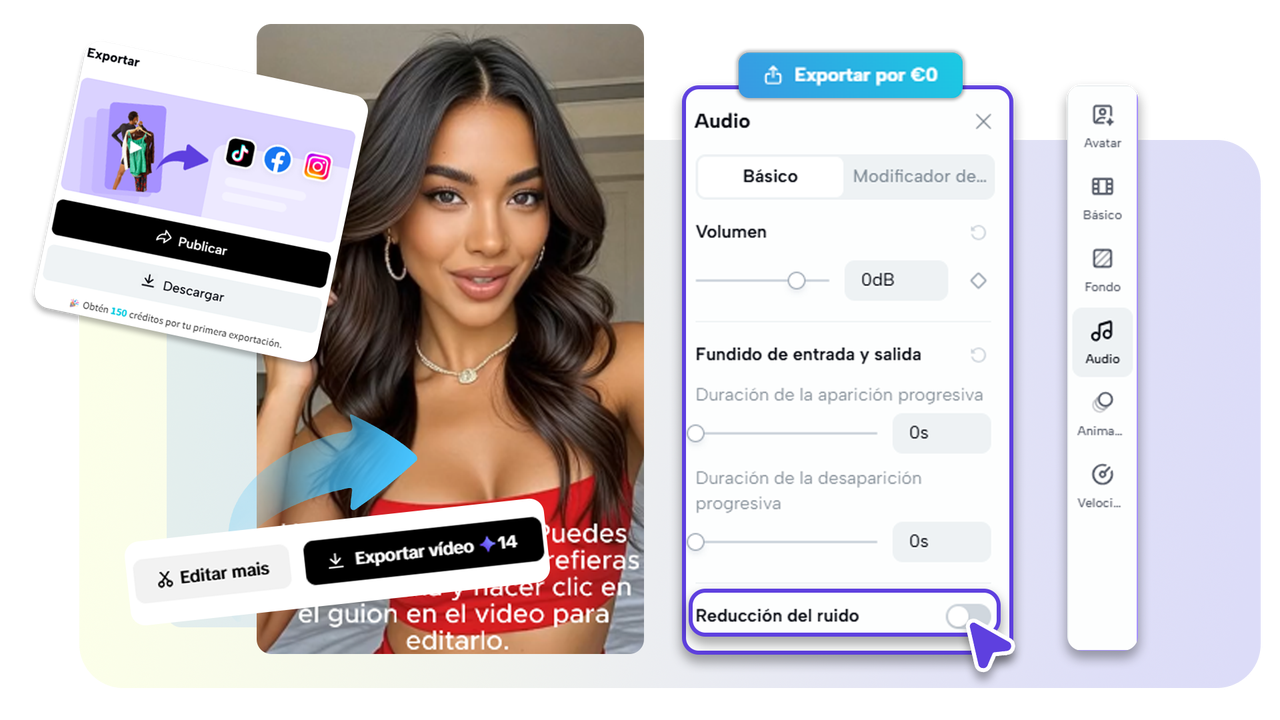 Previsualiza, ajusta y exporta tu video para compartir o guardar.