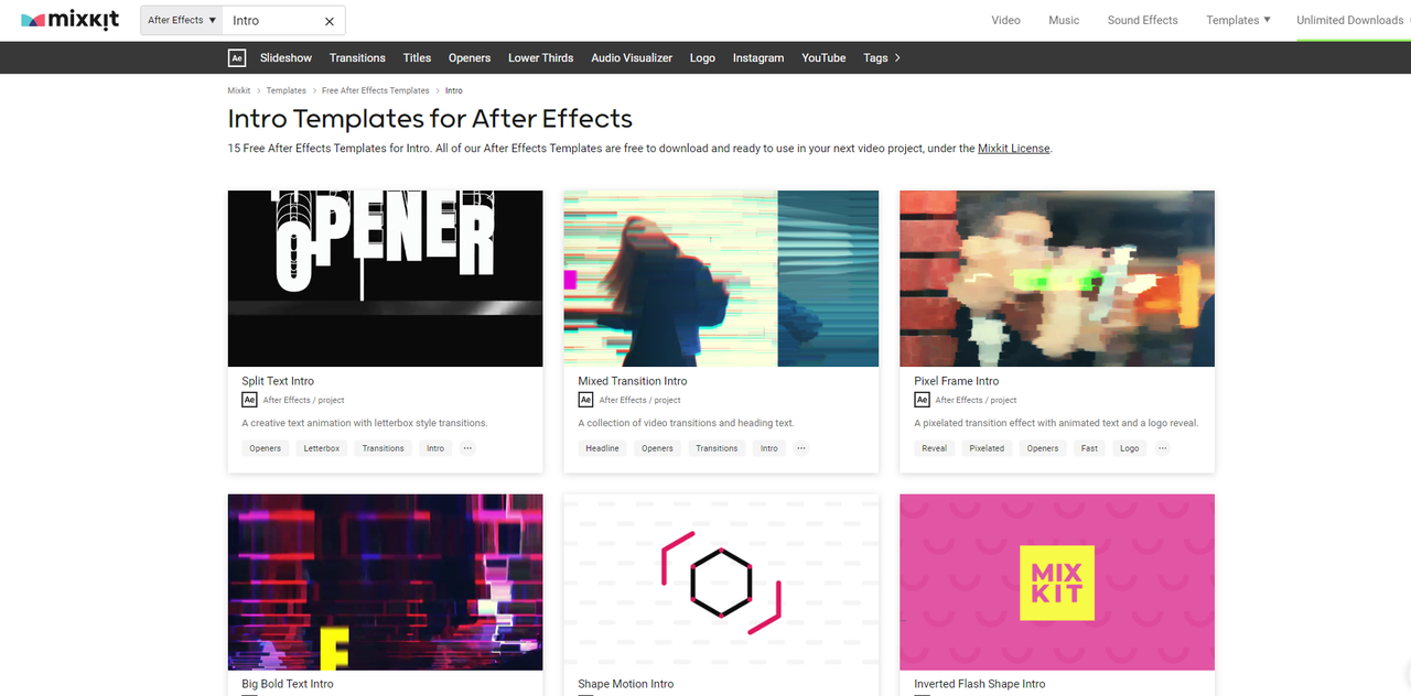 Mixkit提供一系列藝術家建立的After Effects模板
