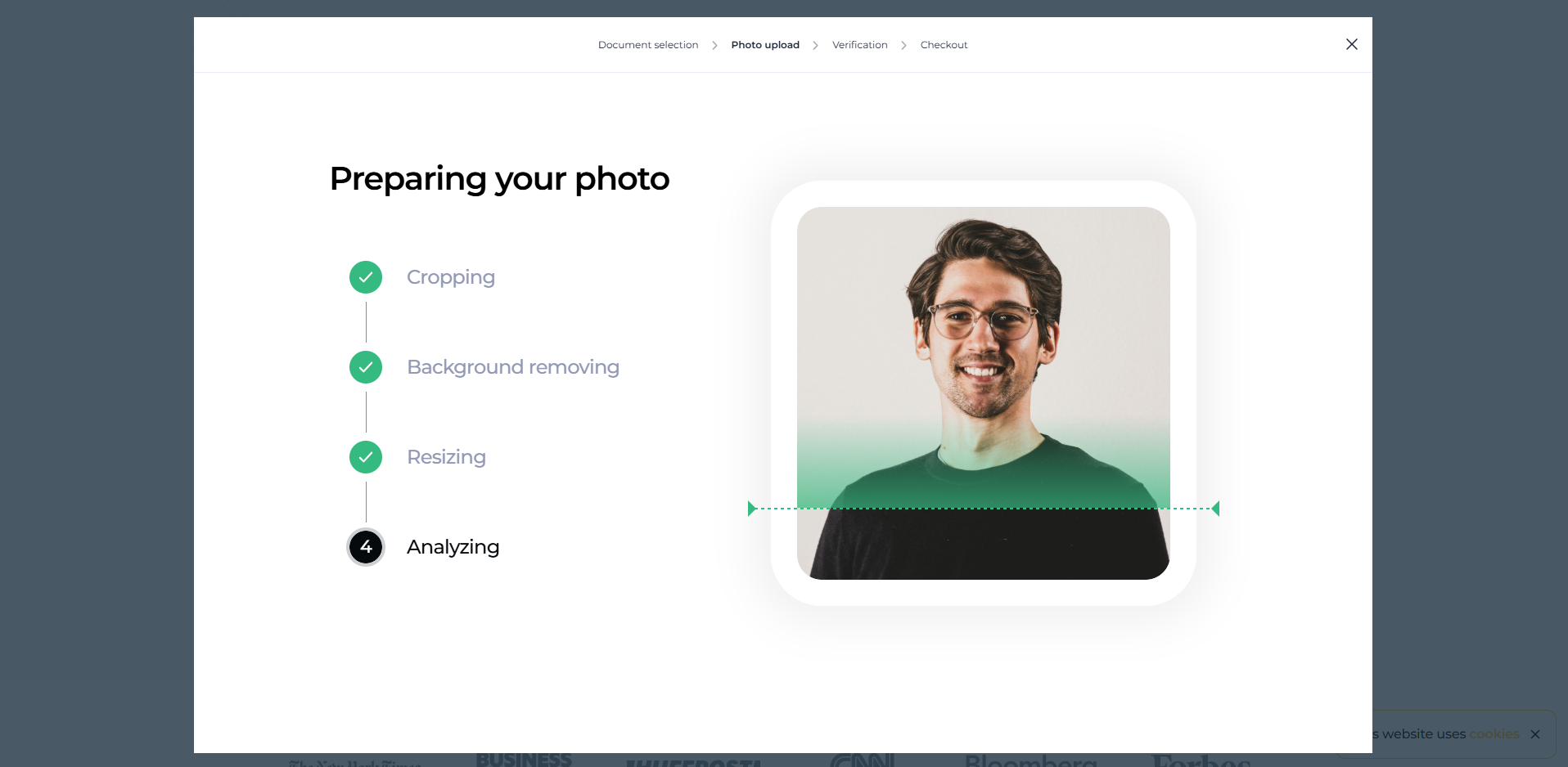 Interface of PhotoAiD - a free online passport photo editor