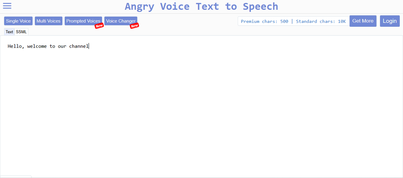 Text to Voice's interface