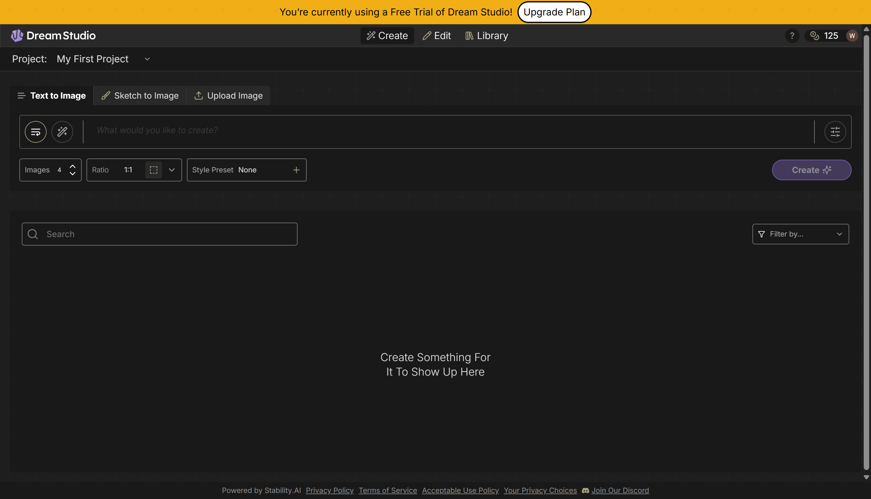 Interface of the DreamStudio AI tool