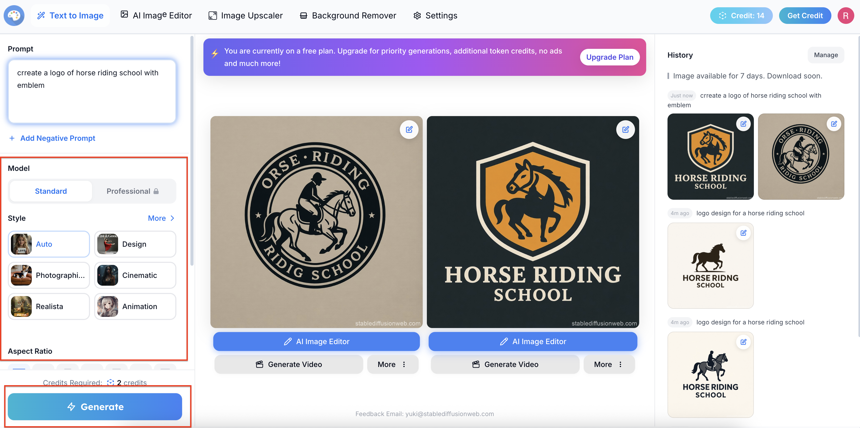 Choose your settings and generate logo variations