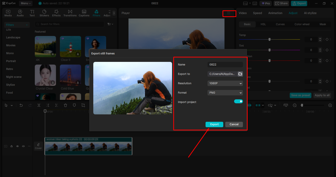 Exporting the media from the CapCut desktop video editor