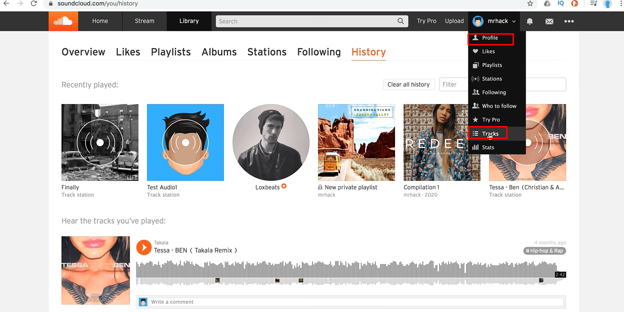 เข้าสู่ระบบบัญชี SoundCloud ของคุณเพื่อเข้าถึงสถิติการเล่นซ้ำ