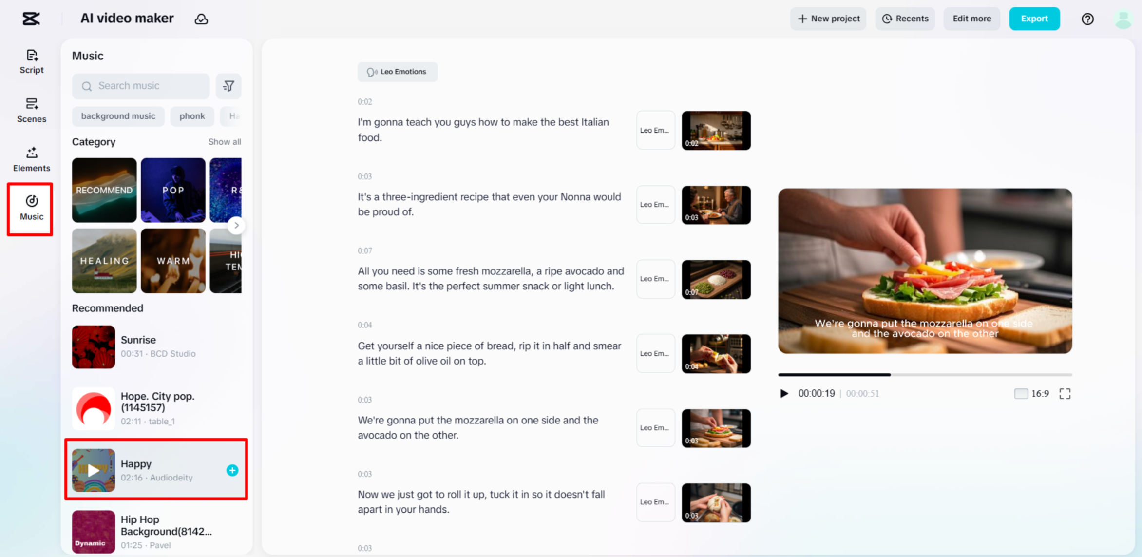Applying your favourite music to food videos using CapCut's AI video maker