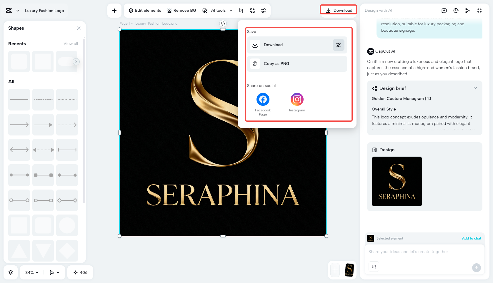 Exporting the logo design in CapCut