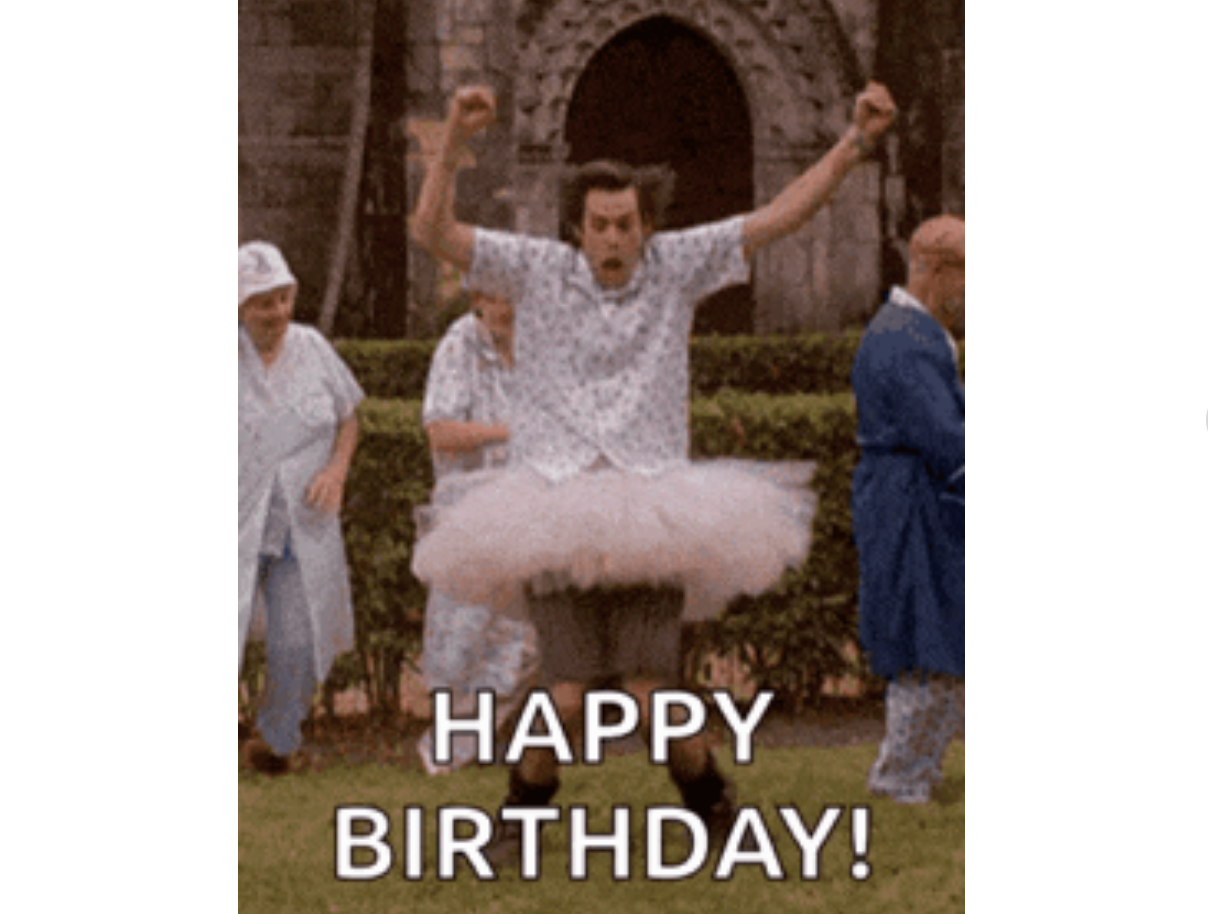 Funny birthday GIF of awkward dance fail