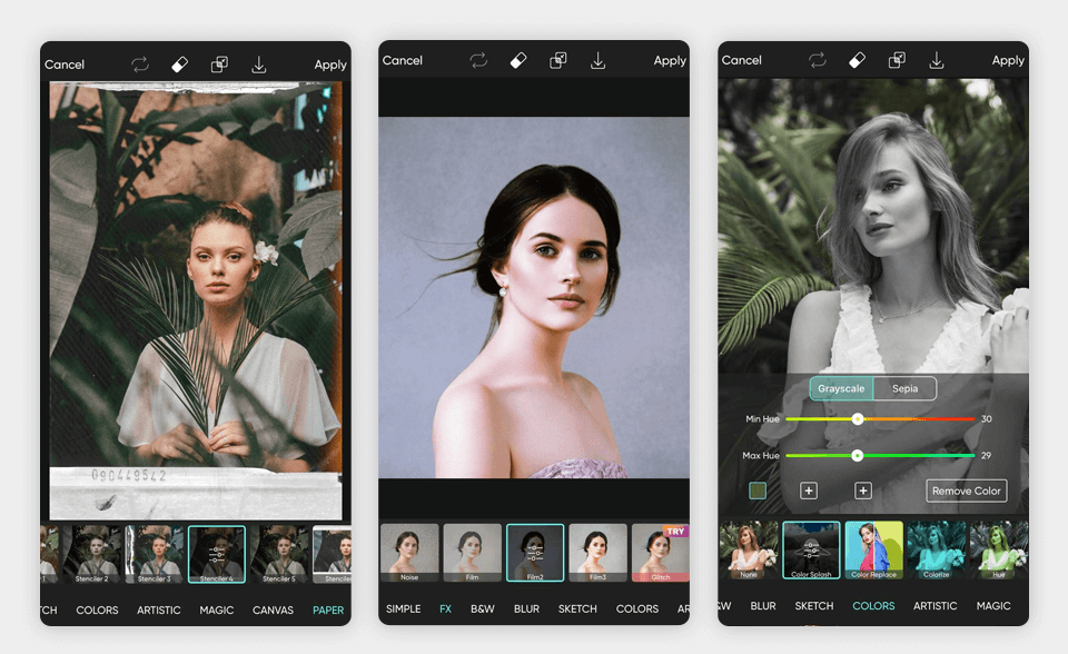 PicsArt - interface de l'application de retouche photo