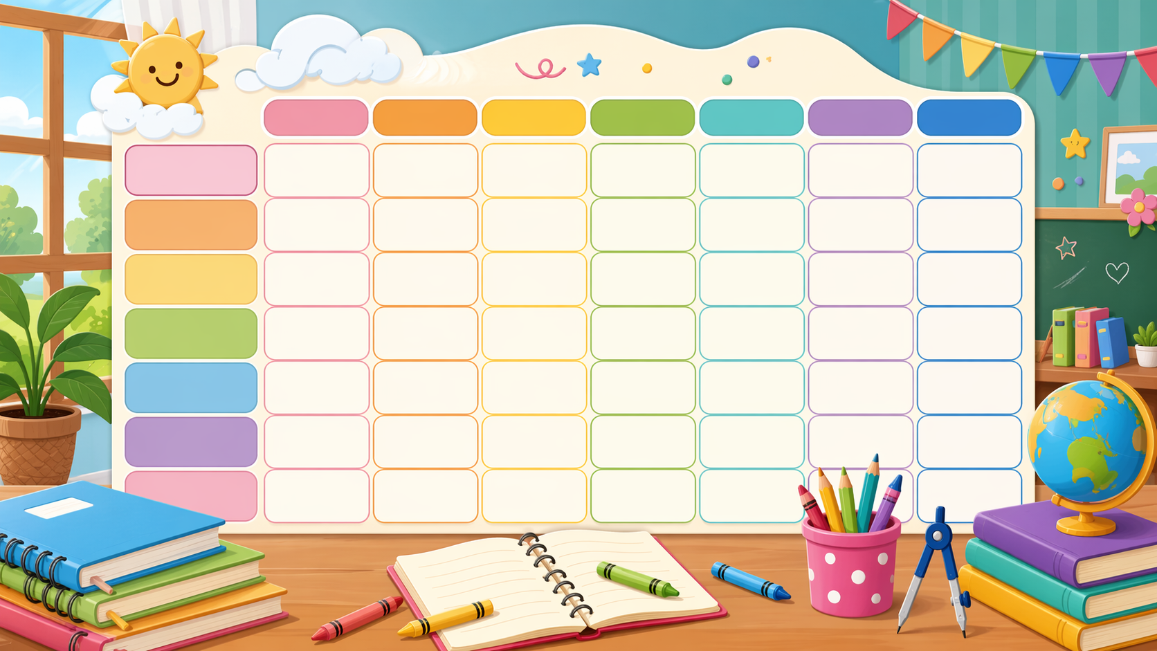 Plantilla de dreamina jadwal pelajaran, ejemplo rápido 4: Organizador de estudio en colores pastel