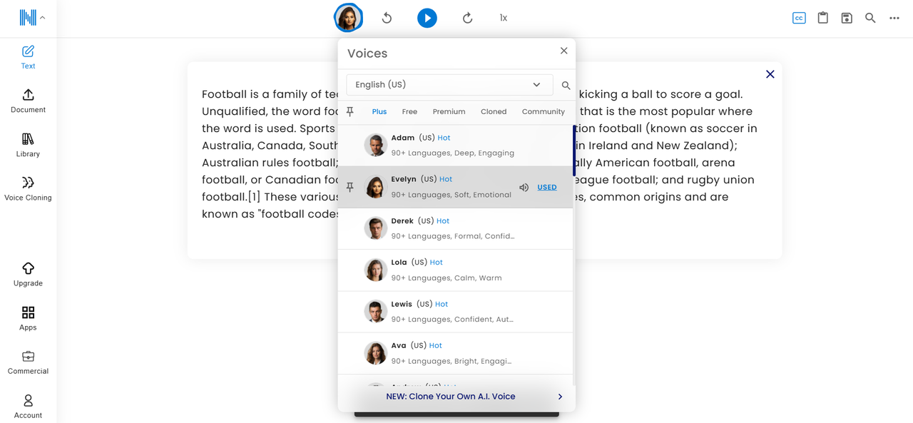 Natural Reader interface