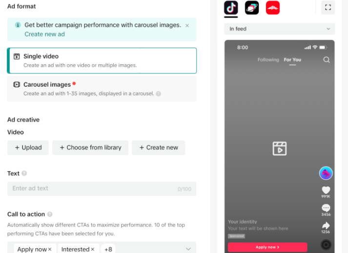 Upload creatives and publish your ad