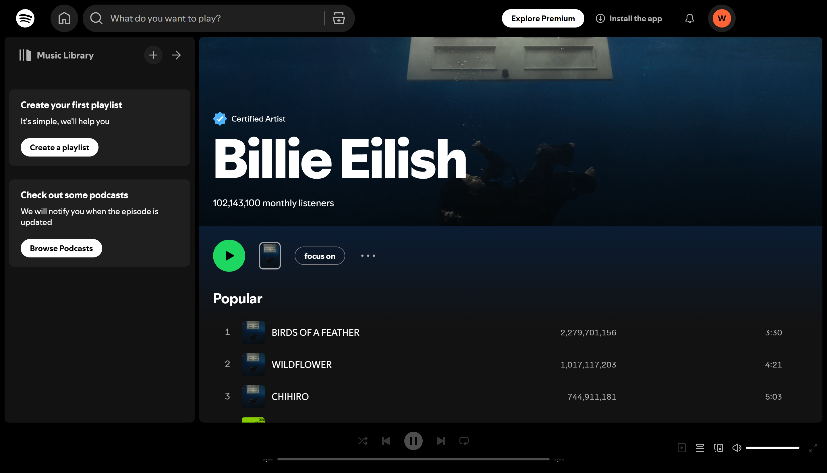Billie Eilish - one of the most streamed female artists on Spotify