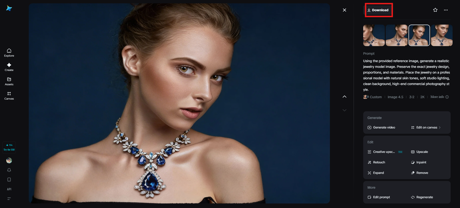 Refine and download the final jewelry image