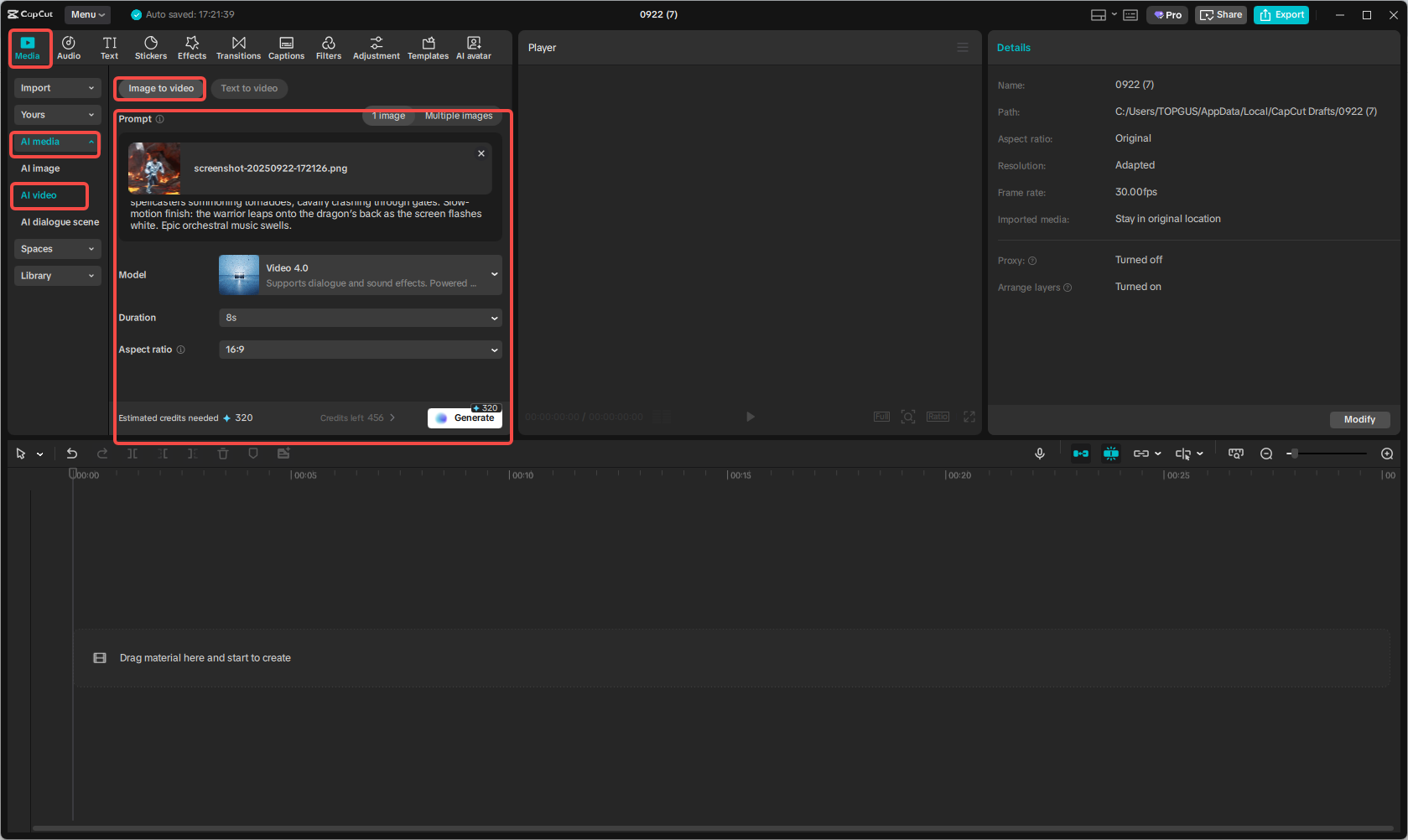 Access the image to video feature