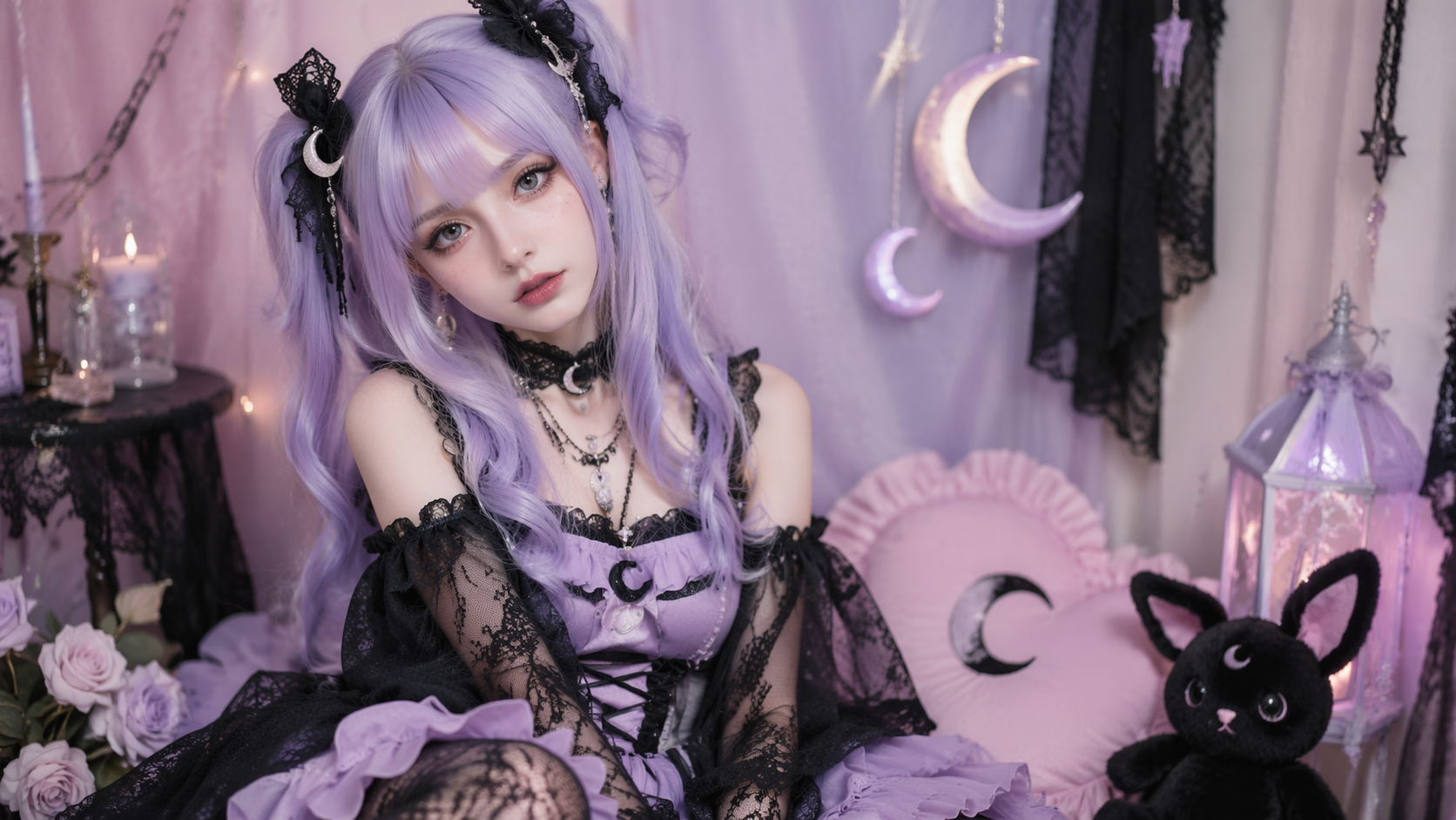 Dreamina Pastell Gothic Ästhetik Prompt Beispiel 1: Lavendel Gothic Portrait