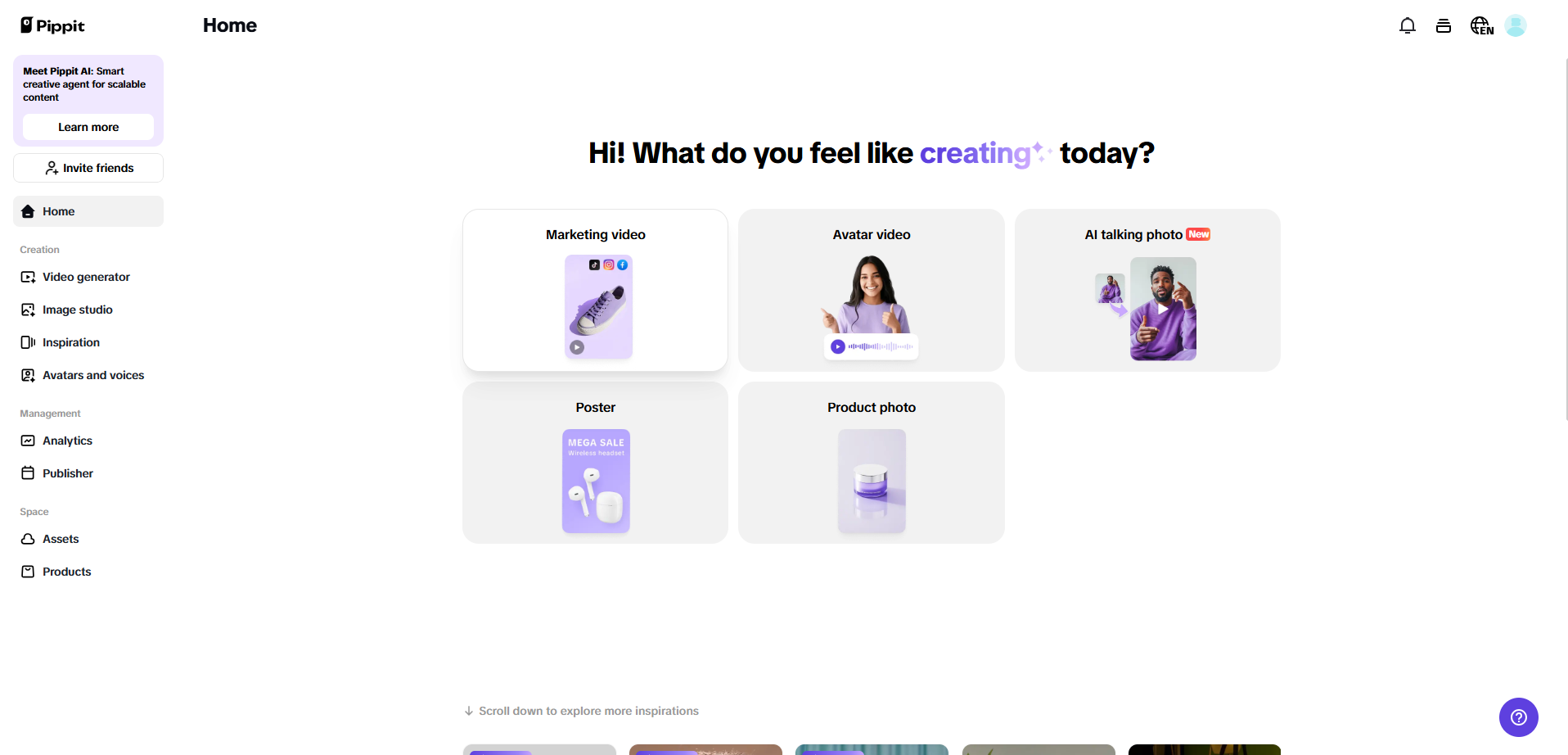 Pippit's interface