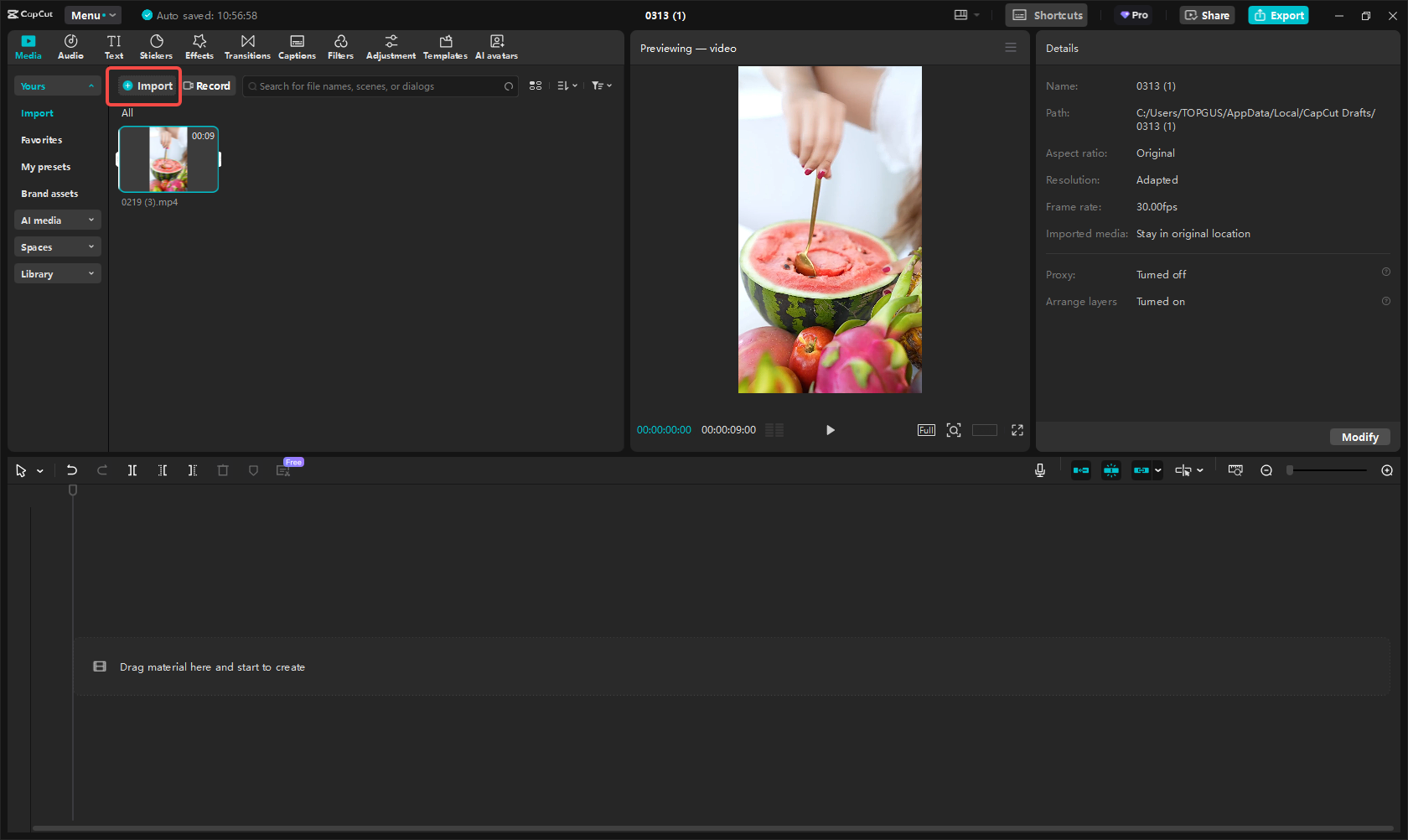 Import the saved Reel