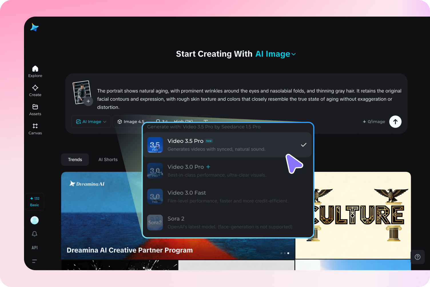 Write a prompt for Dreamina's AI aging photo online for free