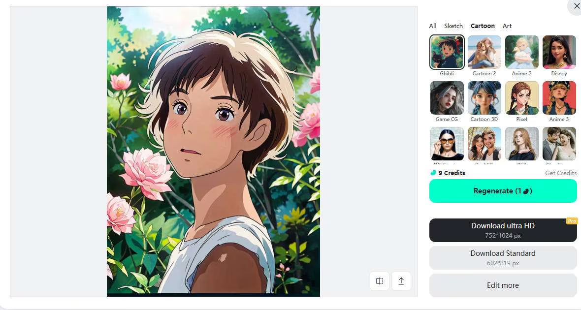 Interfaz de Filmora: otro generador gratuito de imágenes AI de Ghibli