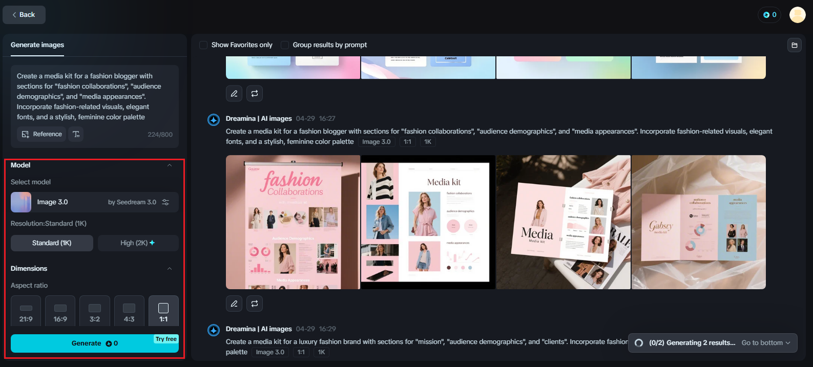 Erstellung eines Medienkits mit Dreamina