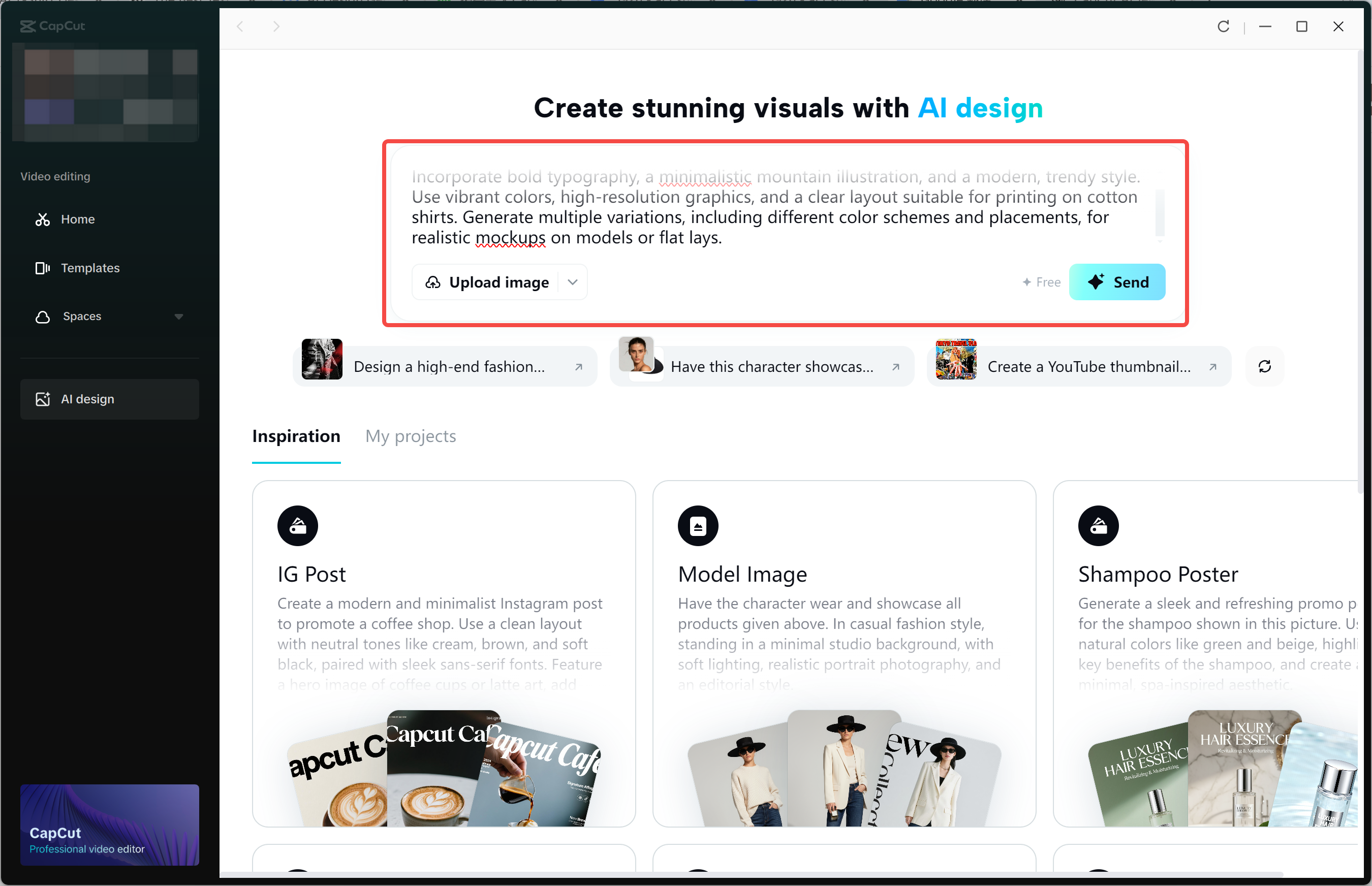 Entering the idea in the CapCut desktop video editor