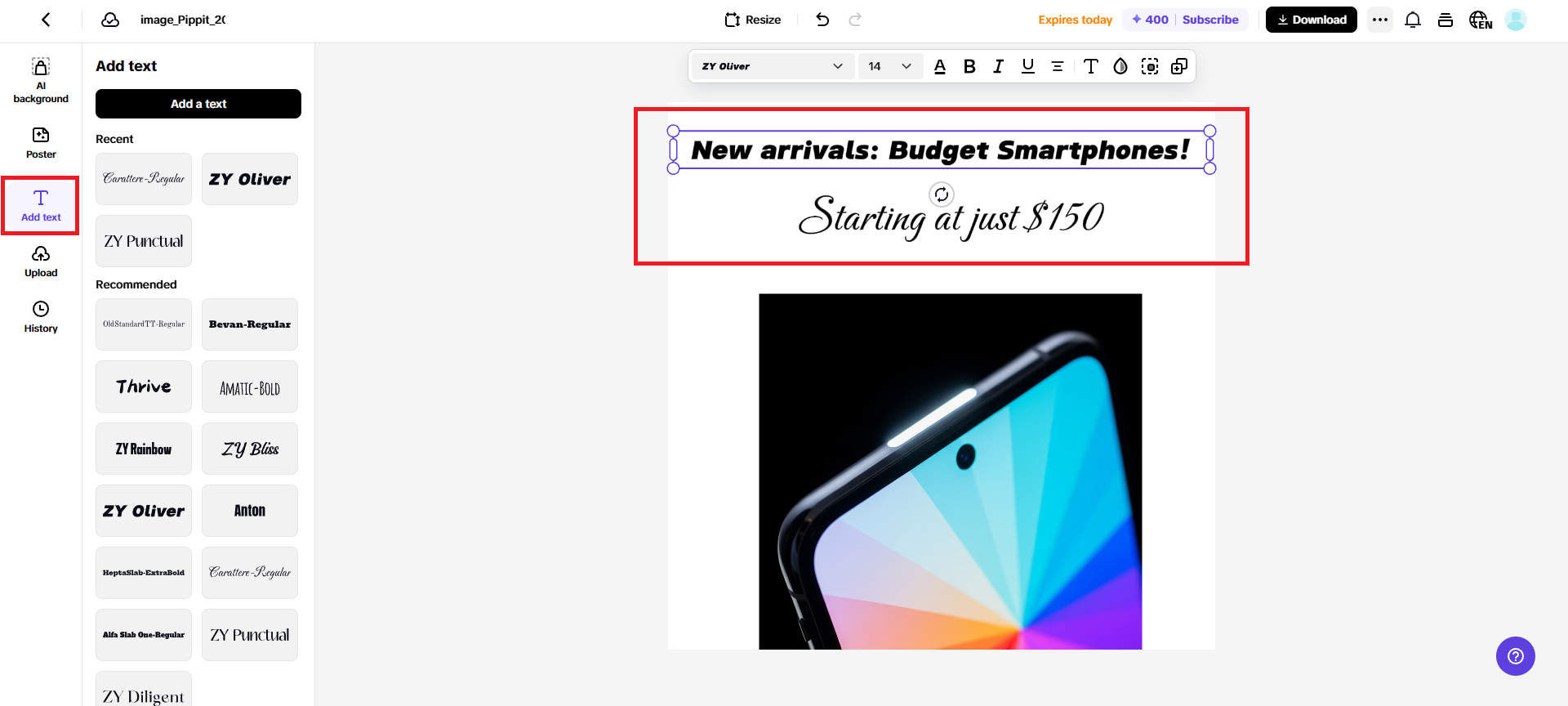 Add your relevant text
