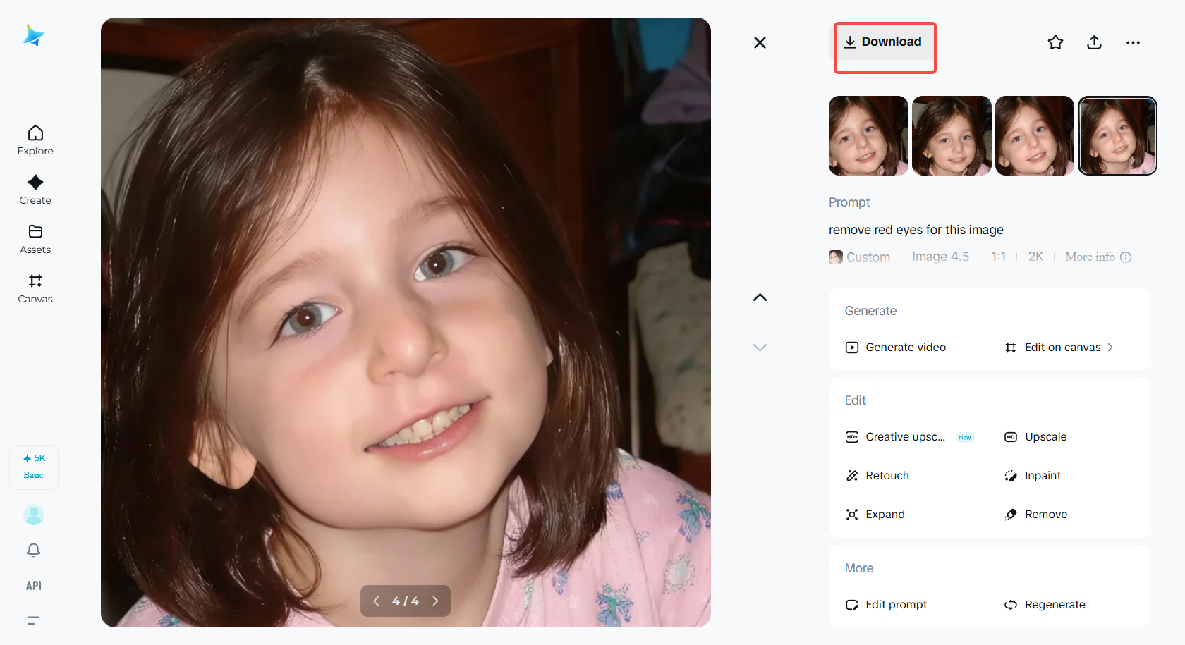 Scaricare la foto a Dreamina