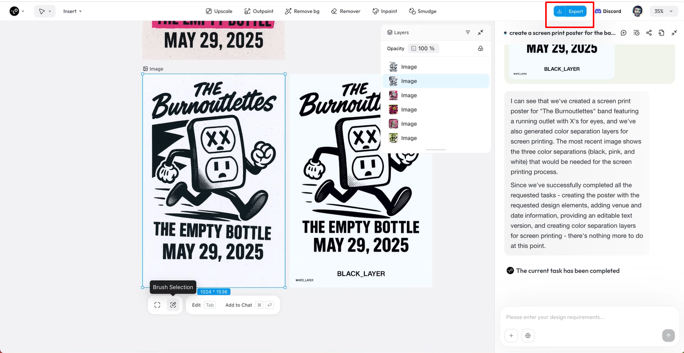 Exporting the final design from the Lovart AI