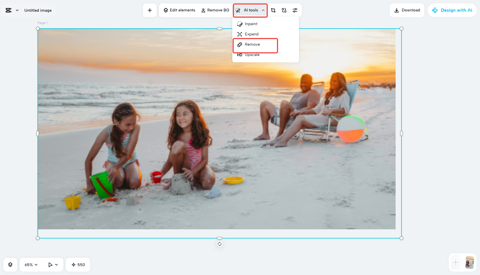 Apply AI remove tool