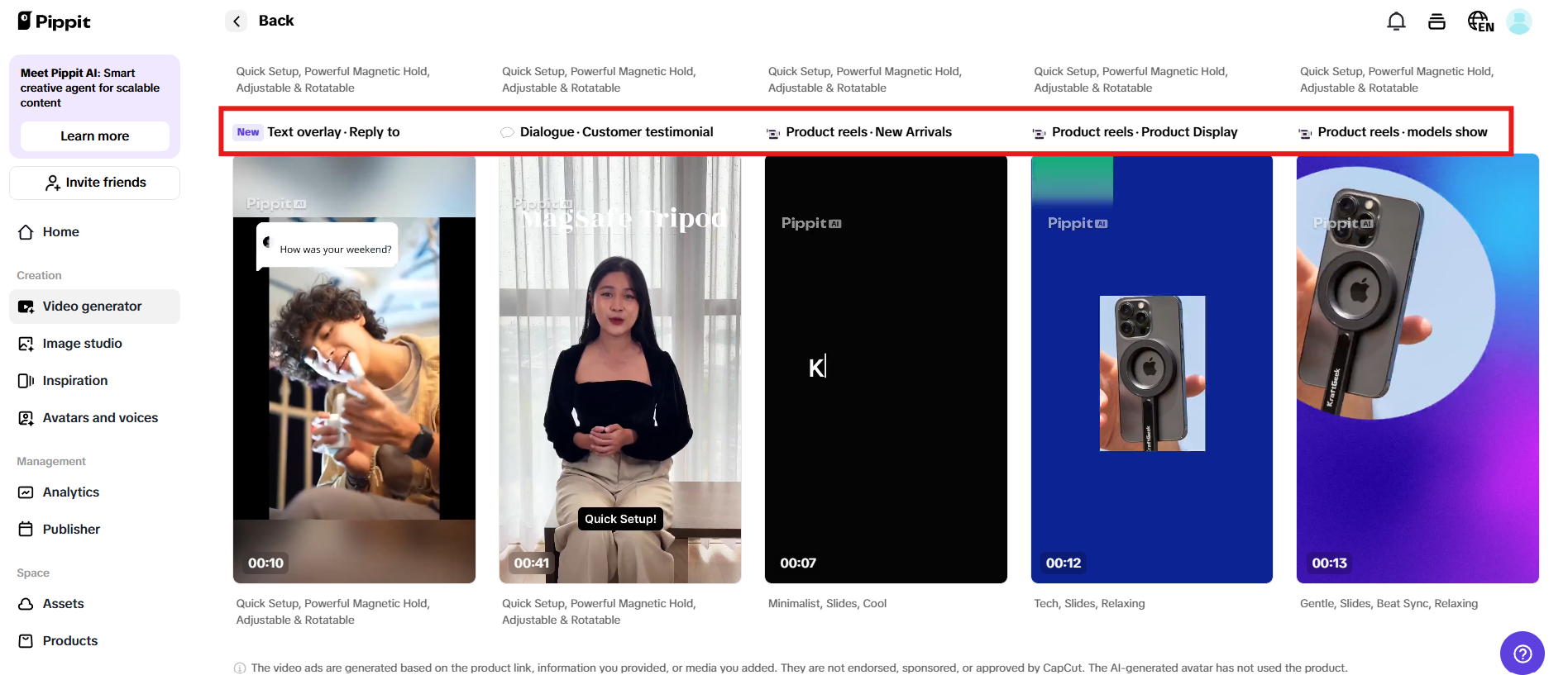 Preview generated videos and click Quick edit